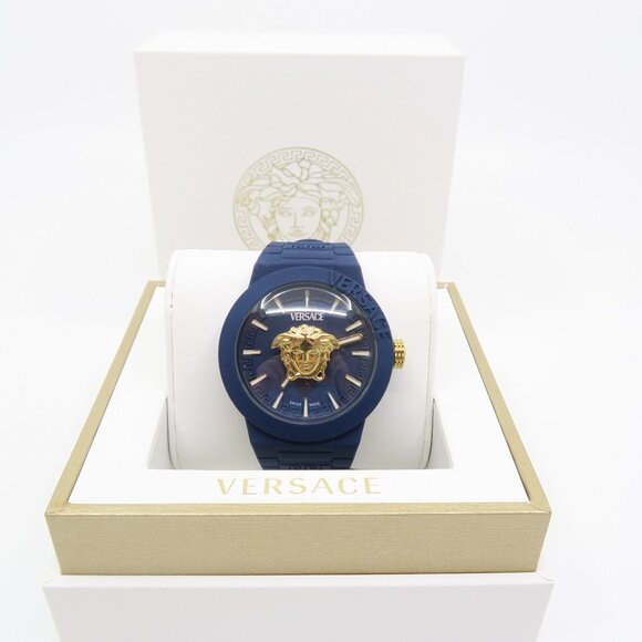 Versace VEEFA0524 V-Pop Blue & Gold Medusa, Silicone Swiss Quartz New Watch - Picture 1 of 10